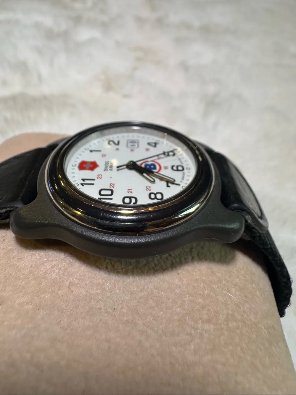 Victorinox White Dial Watch with Black Strap and Red Accents